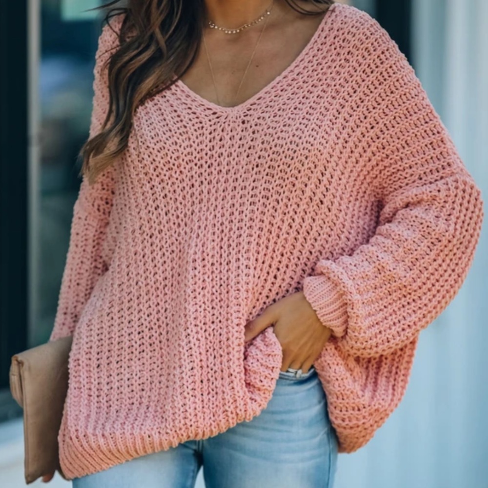 Ribbed knit chenille oversized sweater